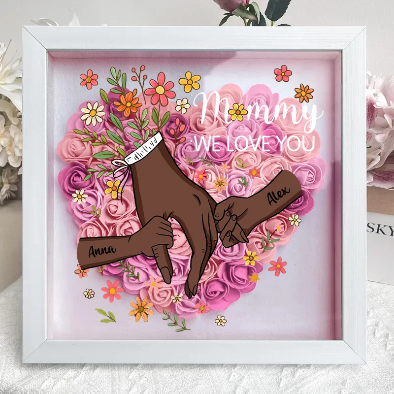 Personalized Hand in Hand with Mom Floral Shadow Box-Mother's Day gifts