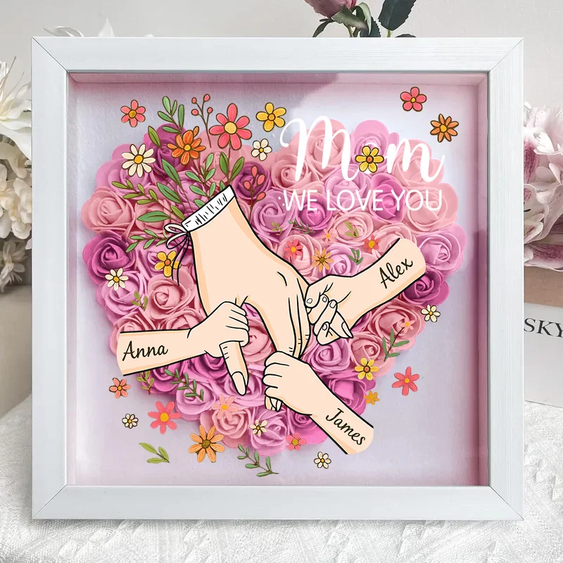 Personalized Hand in Hand with Mom Floral Shadow Box-Mother's Day gifts