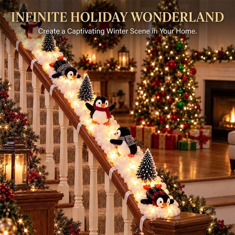 Penguin Christmas Stair Snow Decoration