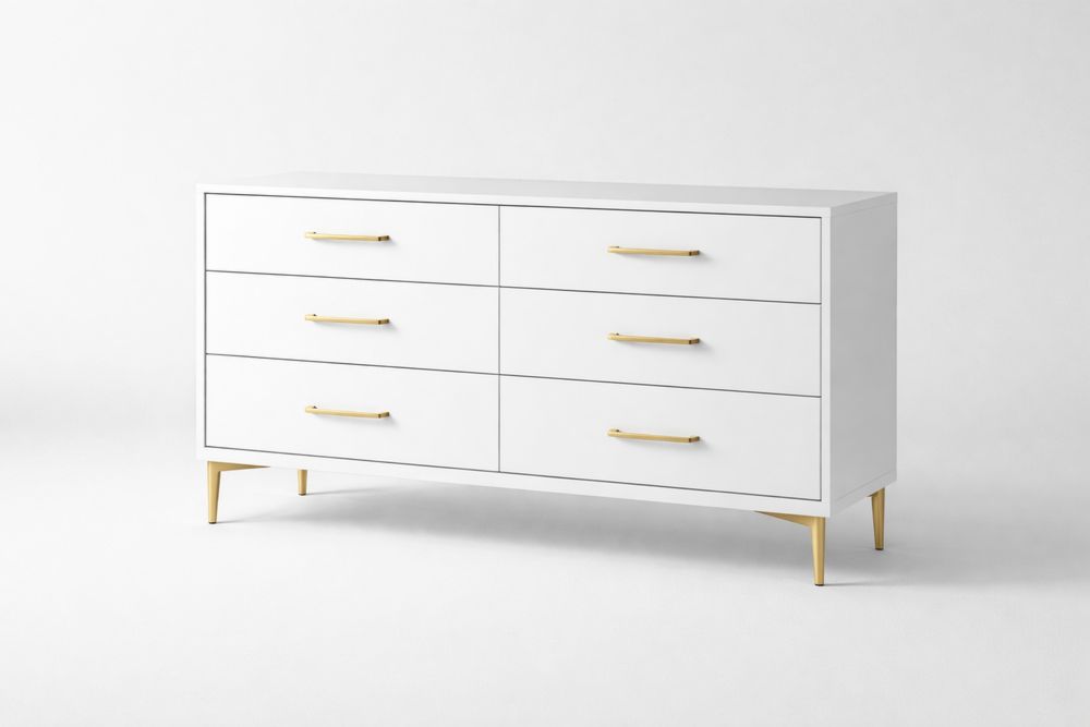 Commode en bois composite blanche avec poignées dorées OK7062407