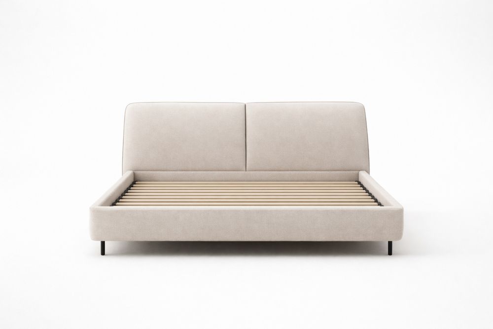 Lit Tissu Beige Cadre en Bois 200 x 160 cm BG2153203