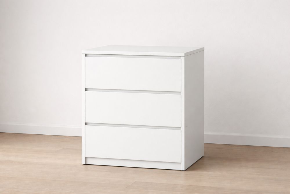 Commode blanche en panneau mélaminé à 3 tiroirs NP6249606