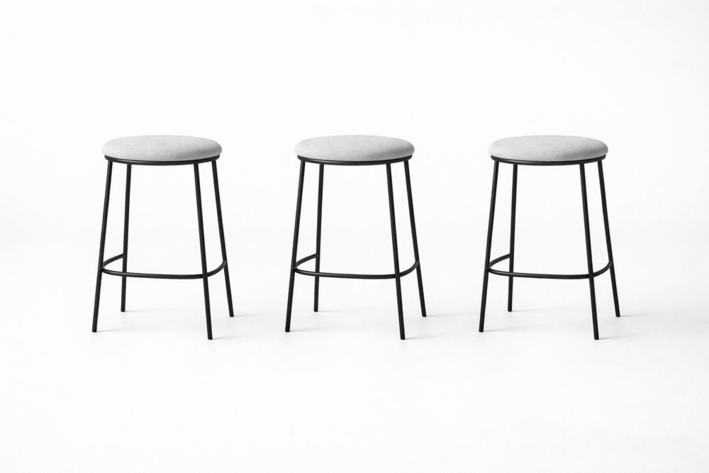 Tabouret en Tissu Gris et Métal Noir Lot de 3 EY2456370