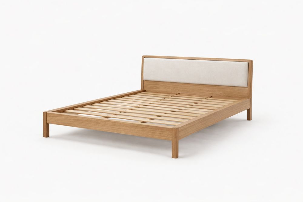 Lit en Bois de Chêne avec Tête de Lit en Tissu Beige 200x160cm HV4163571