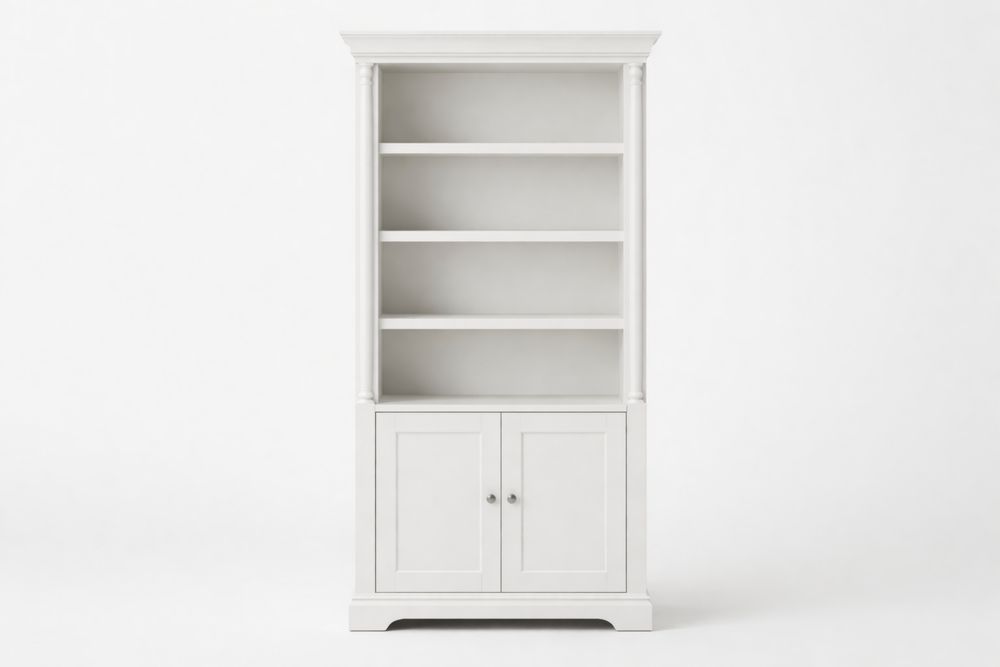 Bibliothèque en bois blanche avec étagères et portes ZK4292412