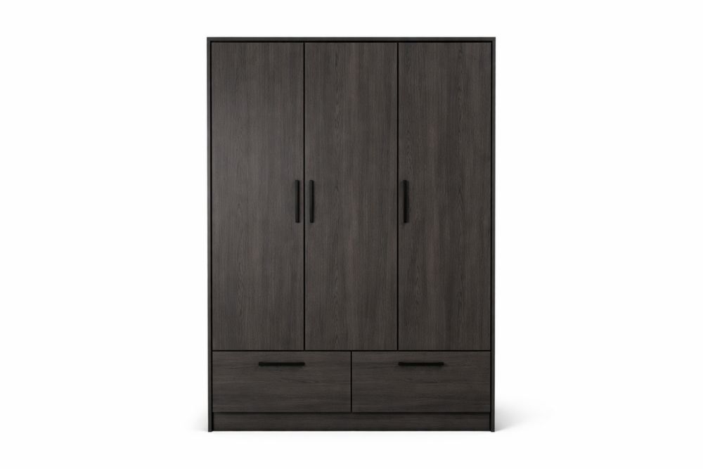 Armoire trois portes en bois avec tiroirs et poignées en métal YU2777746