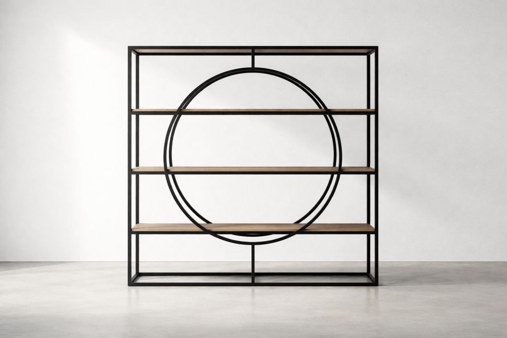 Étagère en métal et bois noir cercle 200 cm RR2548215