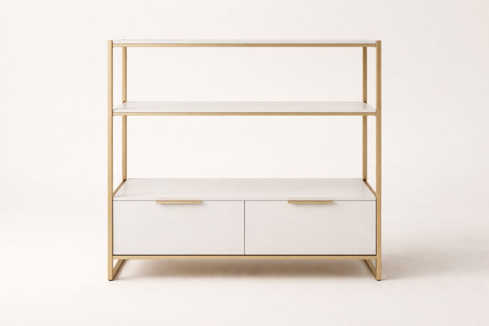 Étagère blanche et dorée avec tiroirs IU6408376