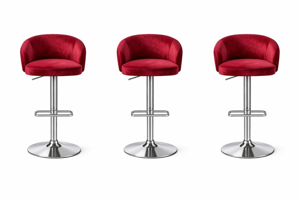 Lot de 3 Tabourets de Bar en Velours Rouge avec Base en Acier Inoxydable AM7652303