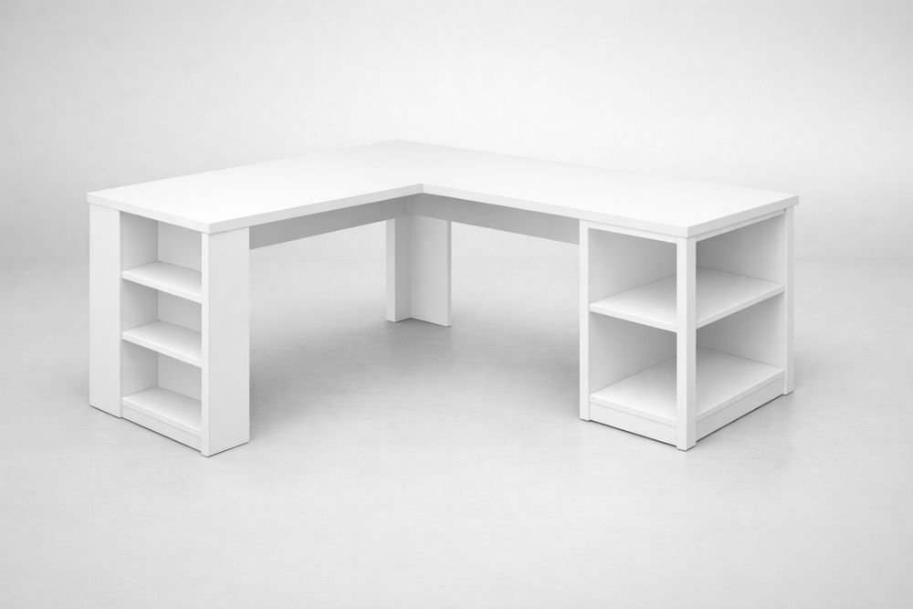 Bureau d'angle blanc avec étagères en bois KS4797473