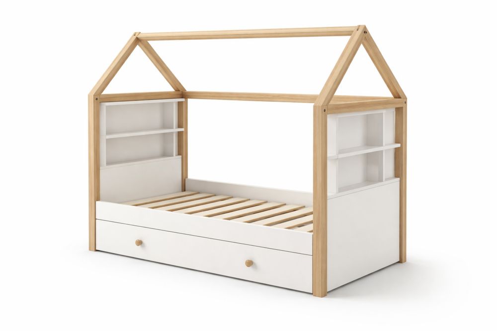 Lit Cabane Enfant en Bois avec Tiroir et Étagères ZZ9700637