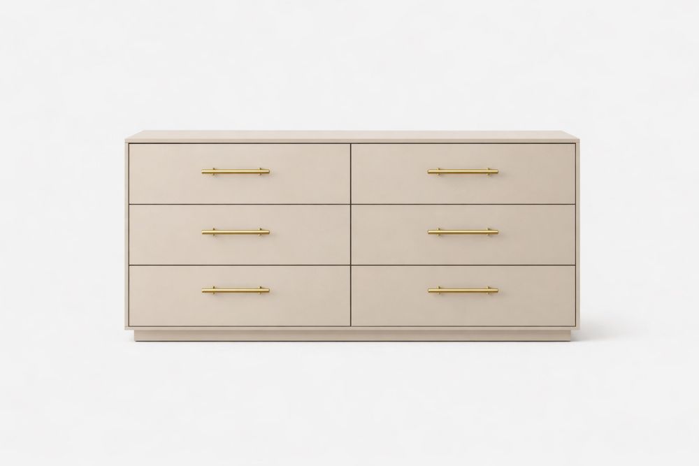 Commode en bois beige à 6 tiroirs avec poignées en laiton LI3368446