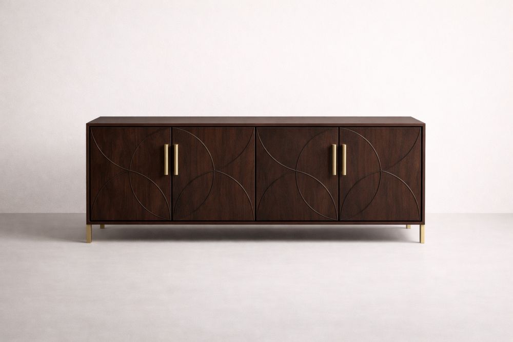 Buffet en bois marron avec poignées en métal doré HJ9713440