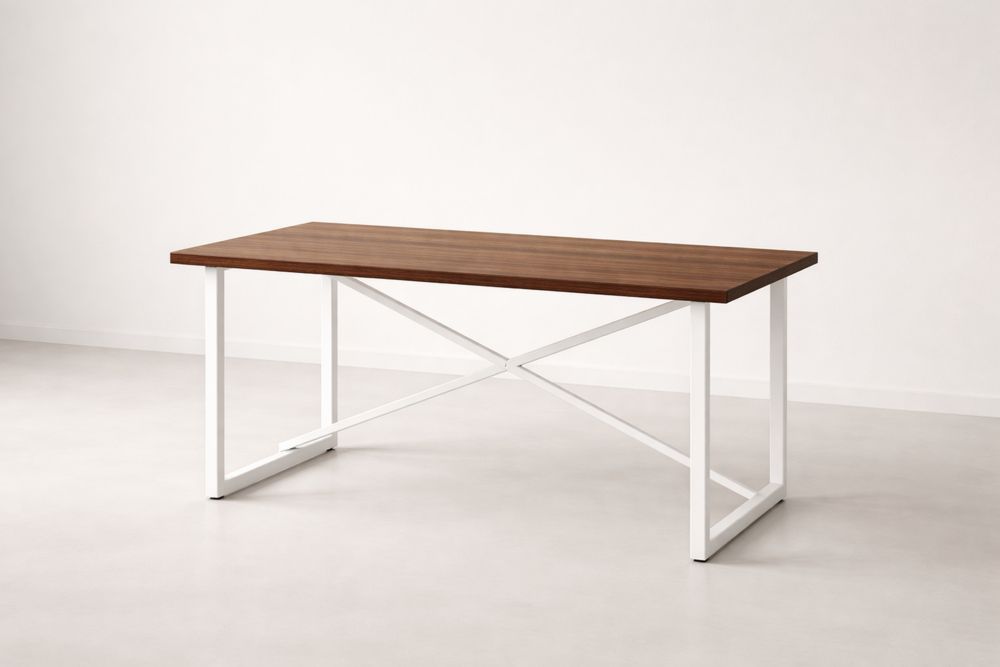 Table Rectangulaire en Bois avec Structure Métallique Blanche PM8389586