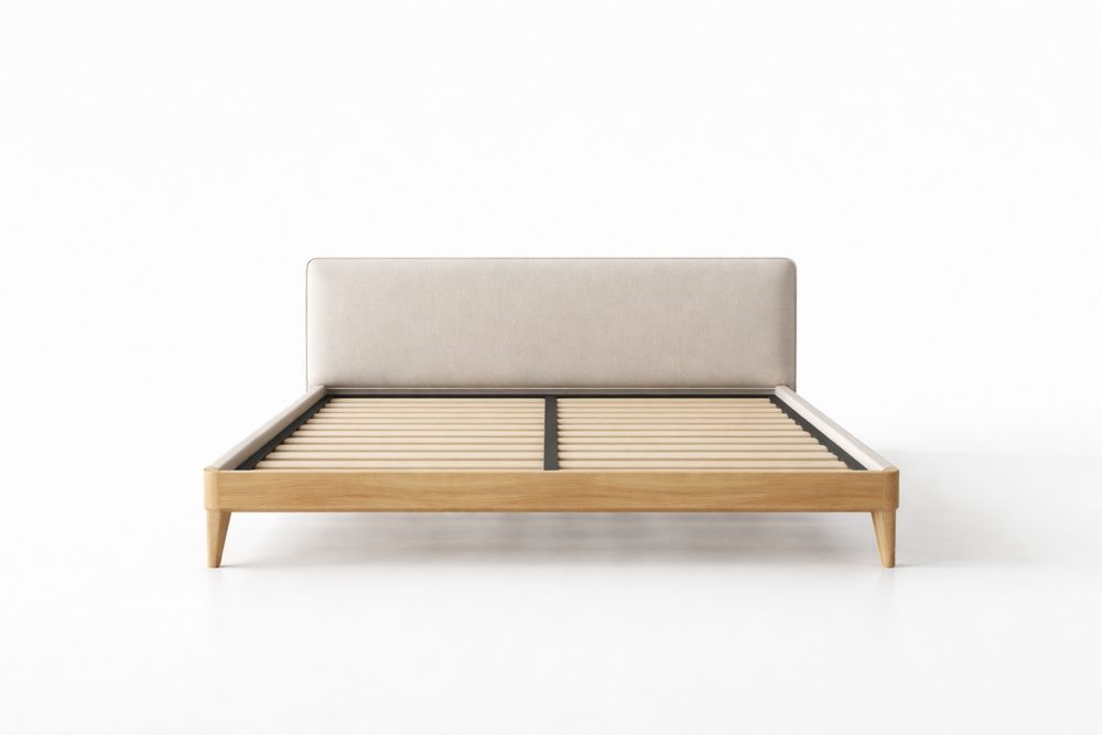 Cadre de Lit Double Tissu Beige en Chêne 165x214 cm FH4844920