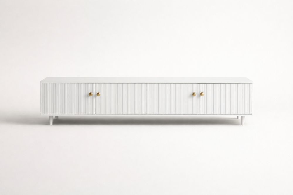 Meuble TV en bois MDF blanc avec poignées en laiton 180x40x50 cm FM7894149