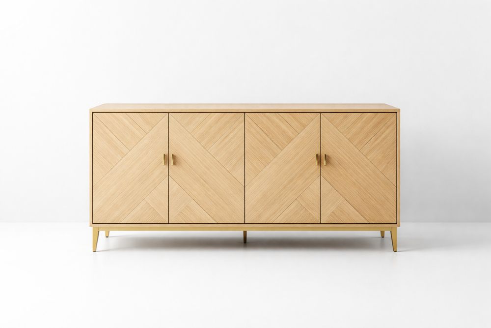 Buffet rectangulaire en bois chêne clair avec pieds en métal doré QS8745093