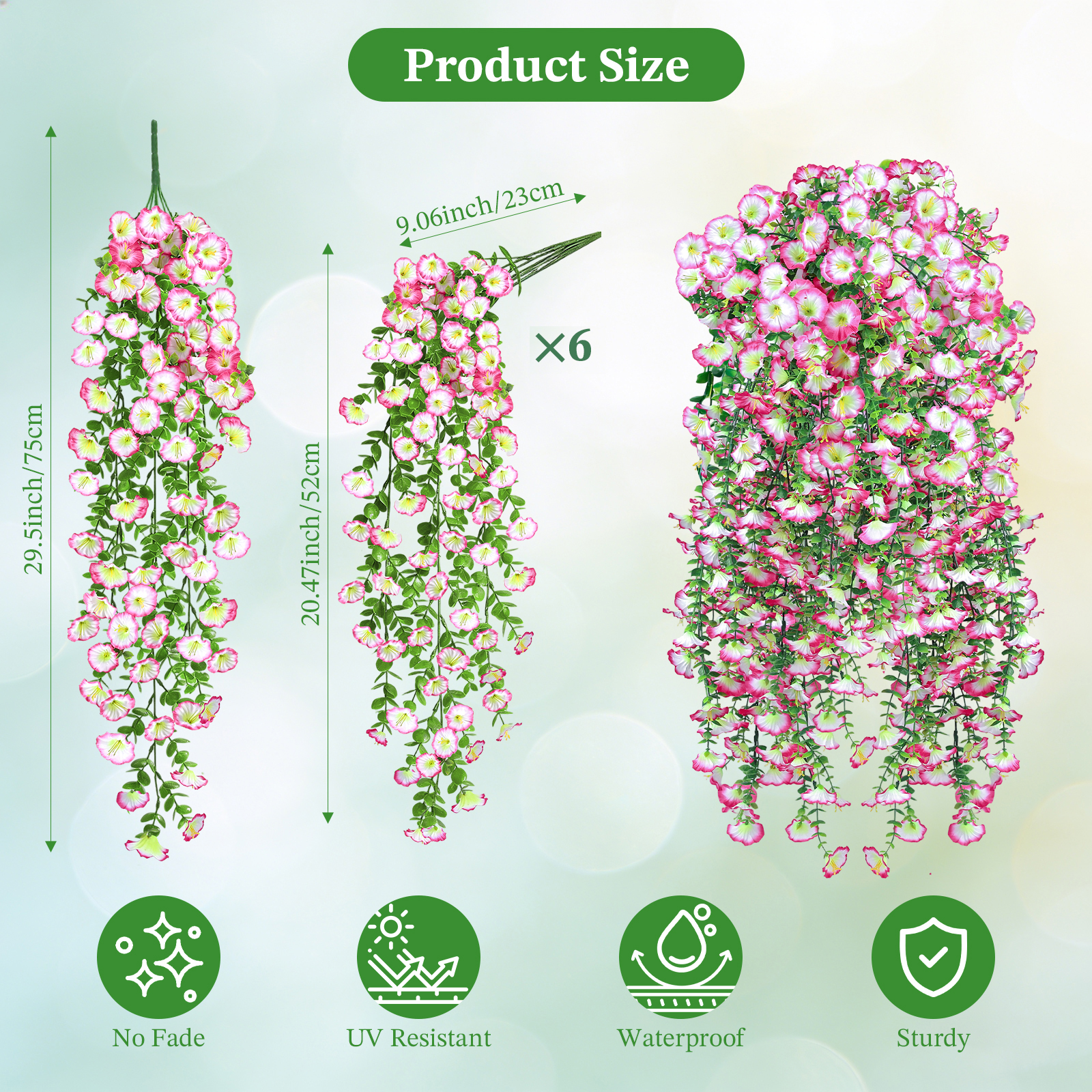 Artificial Hanging Flowers for Outdoors white+Pink