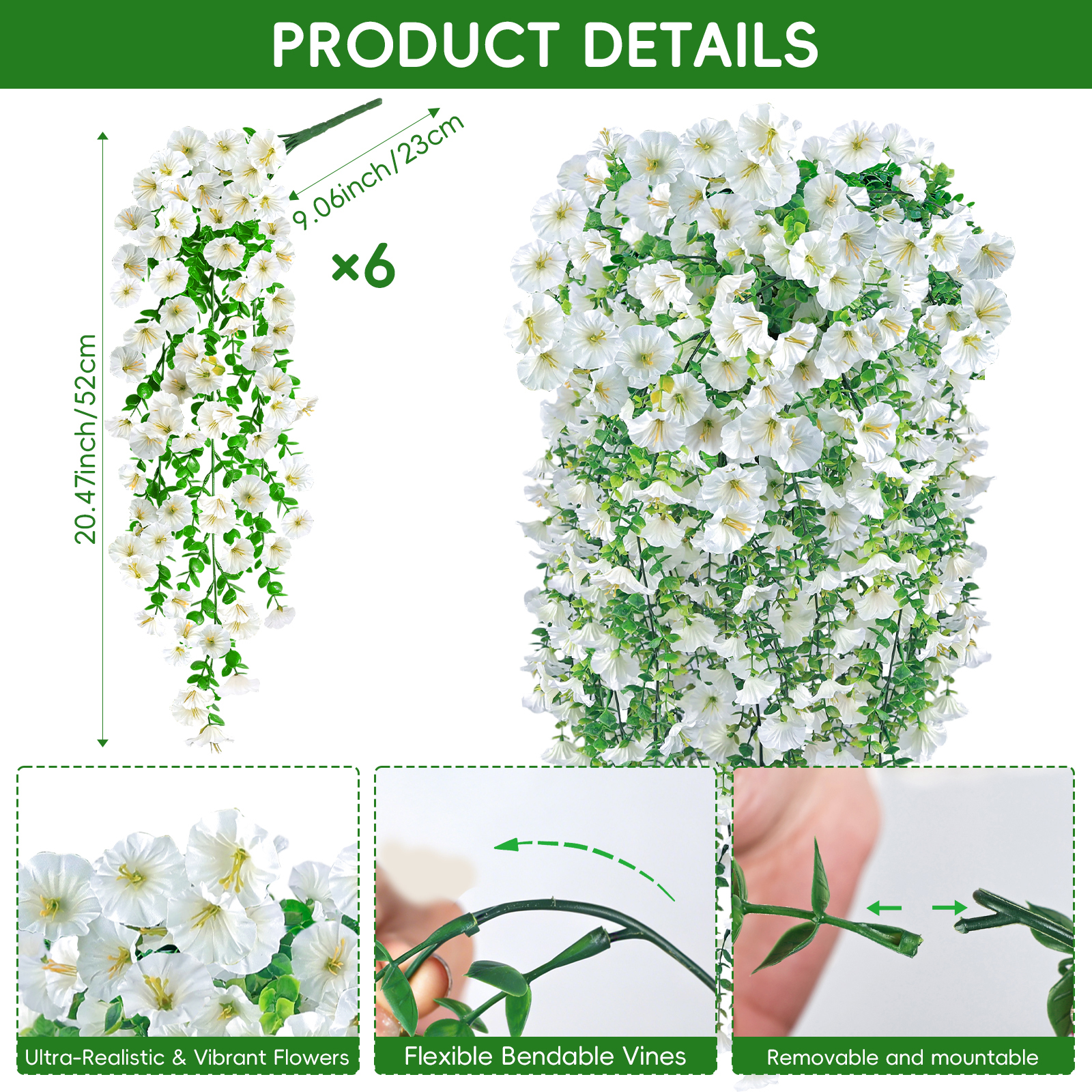  PCS Silk Morning Glory Artificial Flowers-White