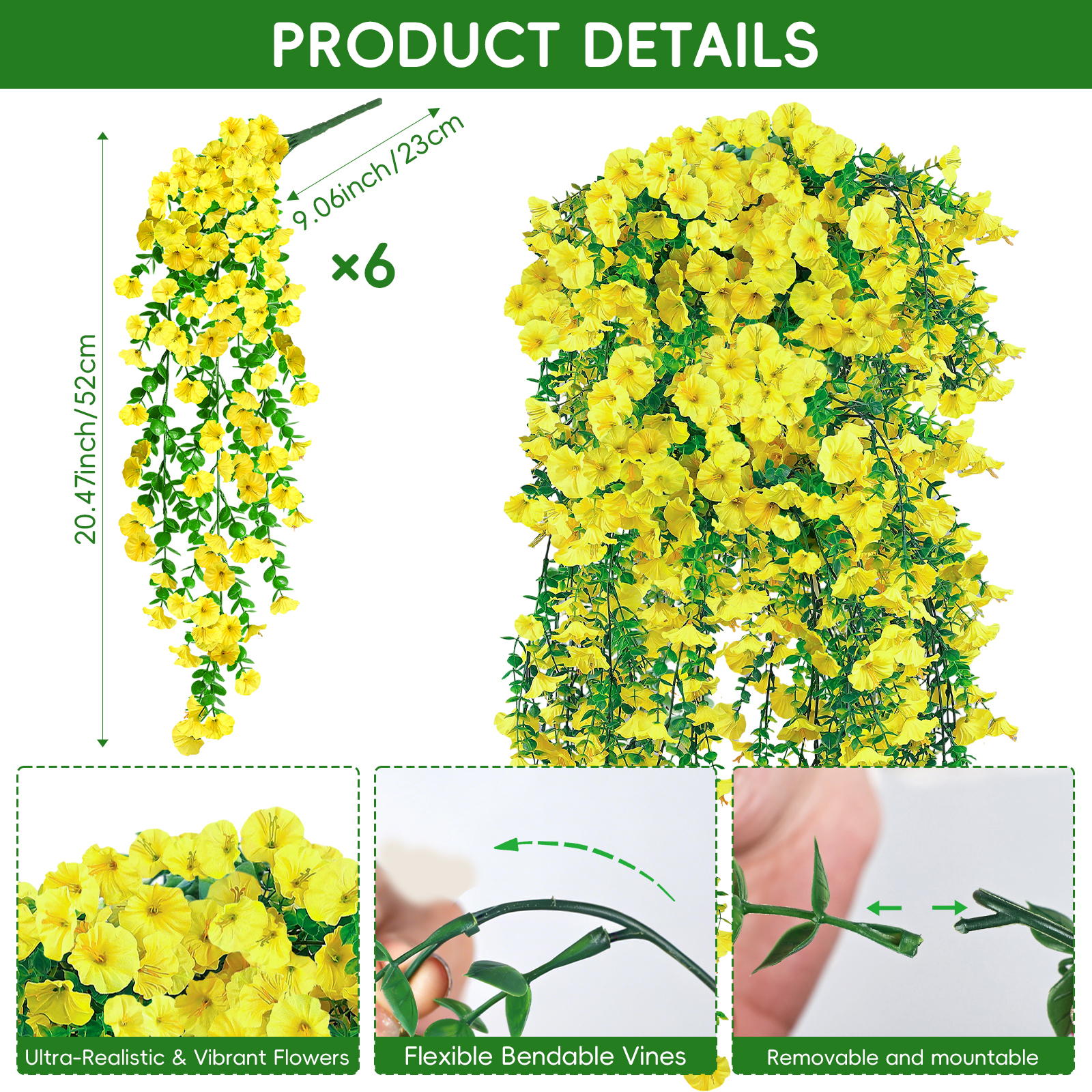  Yellow Artificial Hanging Flowers for Outdoors