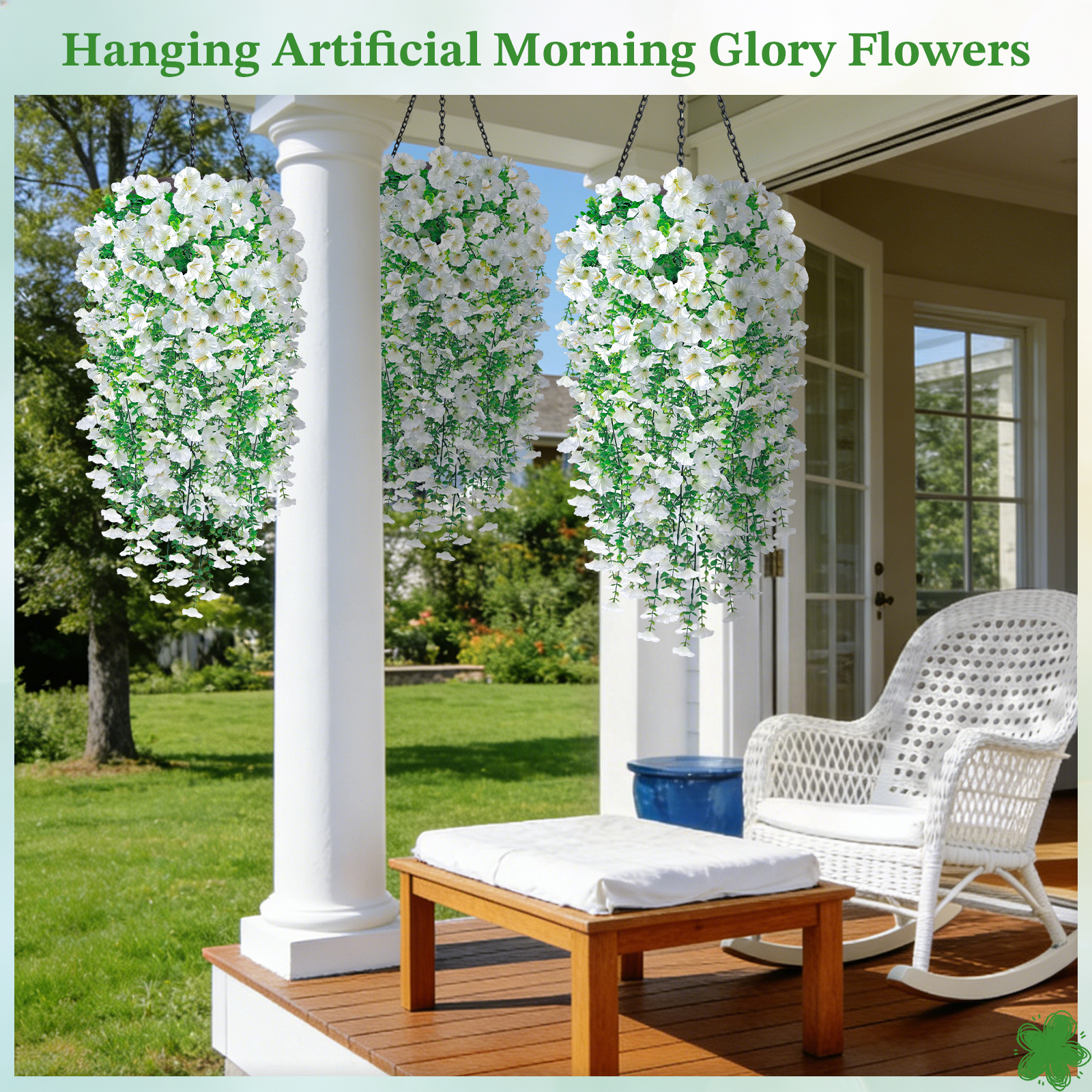  PCS Silk Morning Glory Artificial Flowers-White