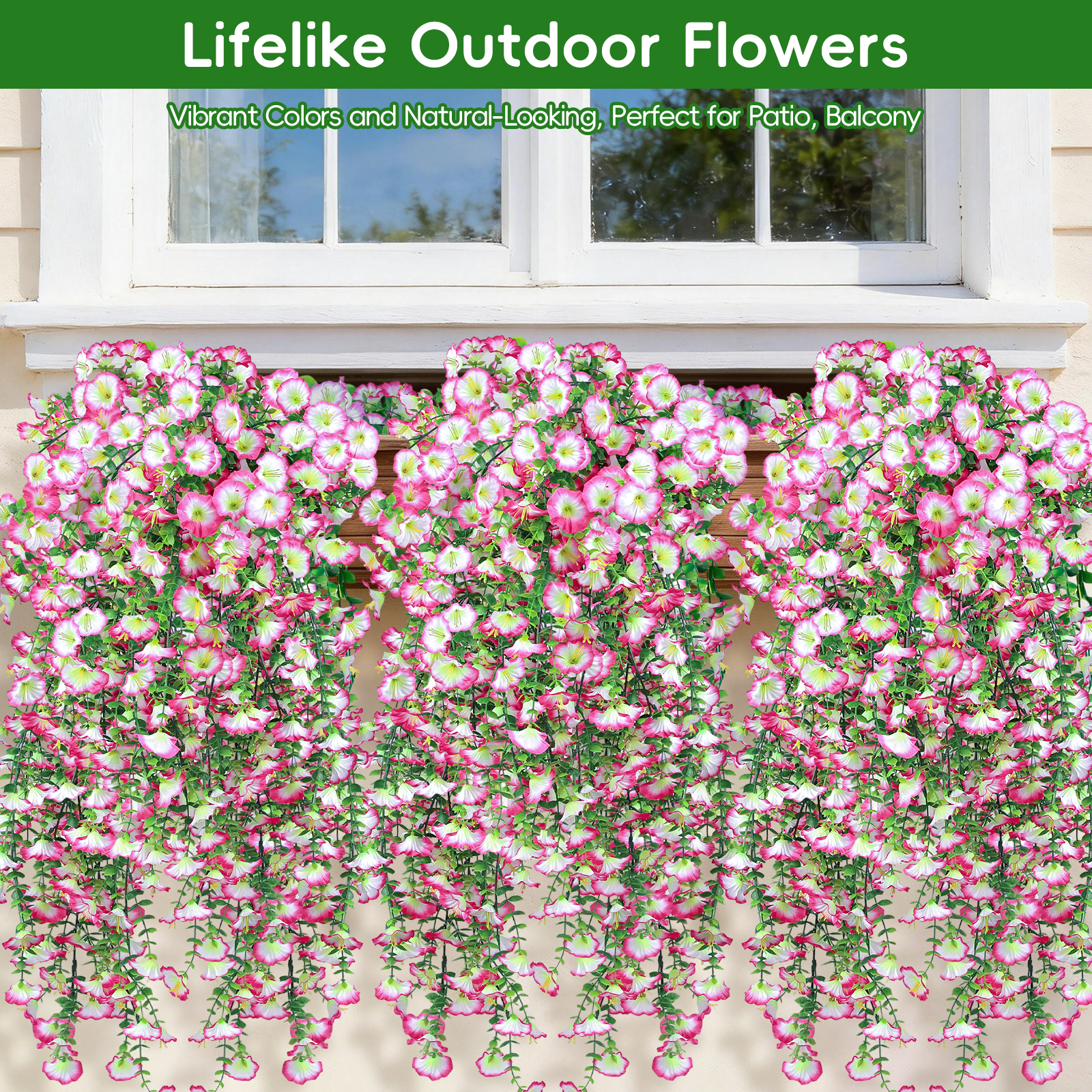 Artificial Hanging Flowers for Outdoors white+Pink