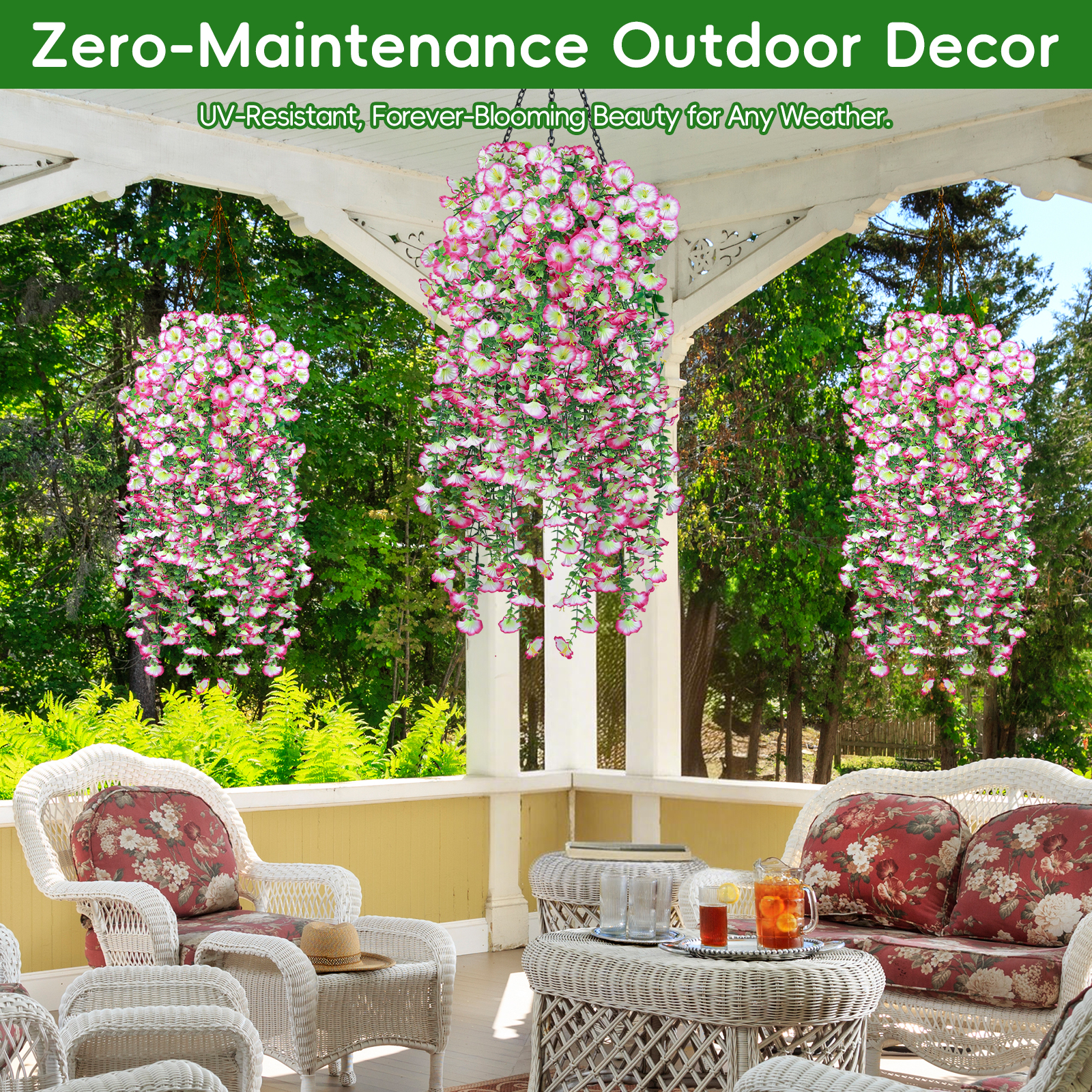 Artificial Hanging Flowers for Outdoors white+Pink
