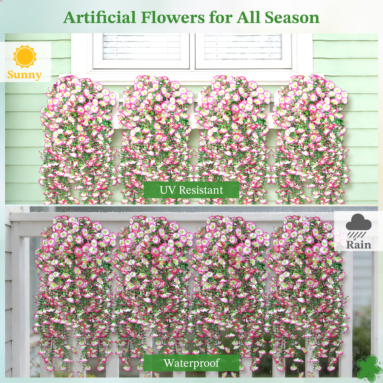 Artificial Hanging Flowers for Outdoors white+Pink