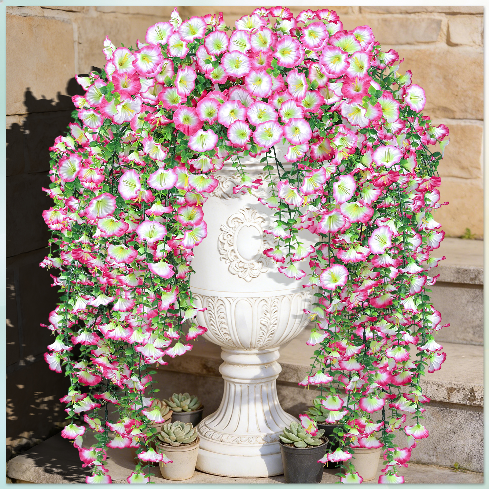 Artificial Hanging Flowers for Outdoors white+Pink