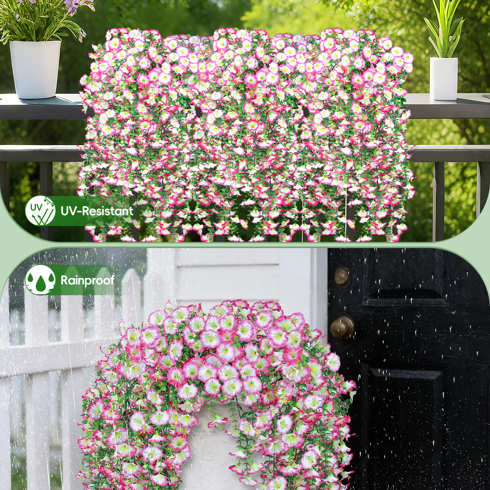 Artificial Hanging Flowers for Outdoors white+Pink