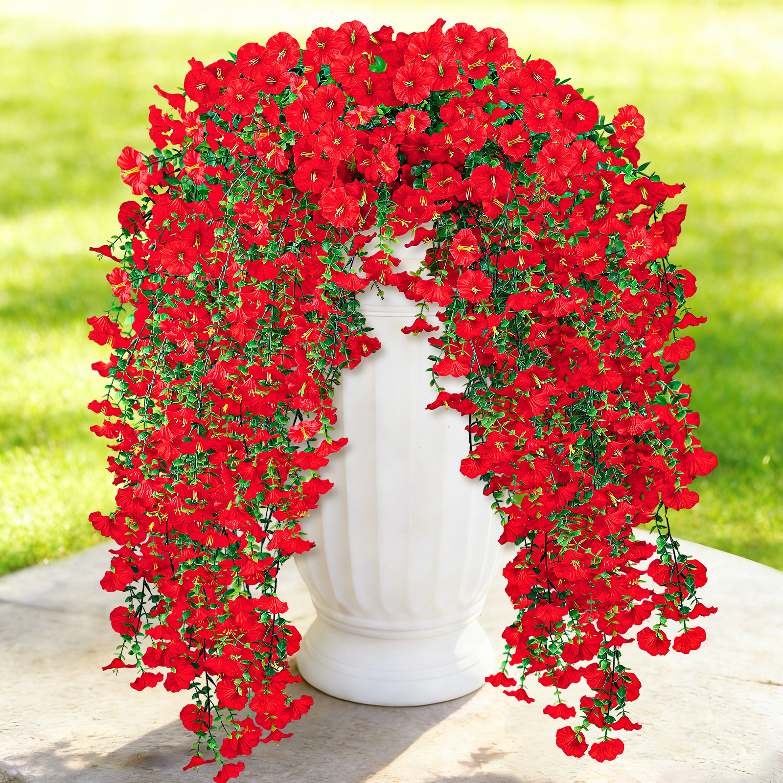 Artificial Hanging Flowers for Outdoors, 6 PCS Silk Morning Glory Artificial Flowers with Eucalyptus Leaves, UV Resistant Fake Flower Realistic Faux Plants for Home Patio Porch Garden, Purple+Fuchsia