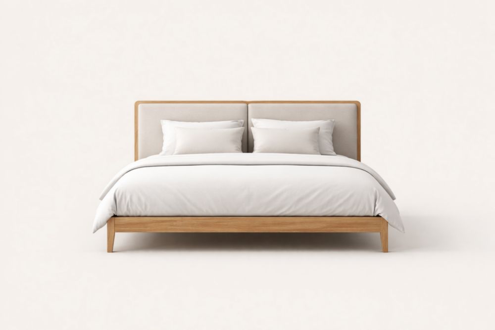 Letto matrimoniale in legno massello e tessuto bianco 200x160x120 cm