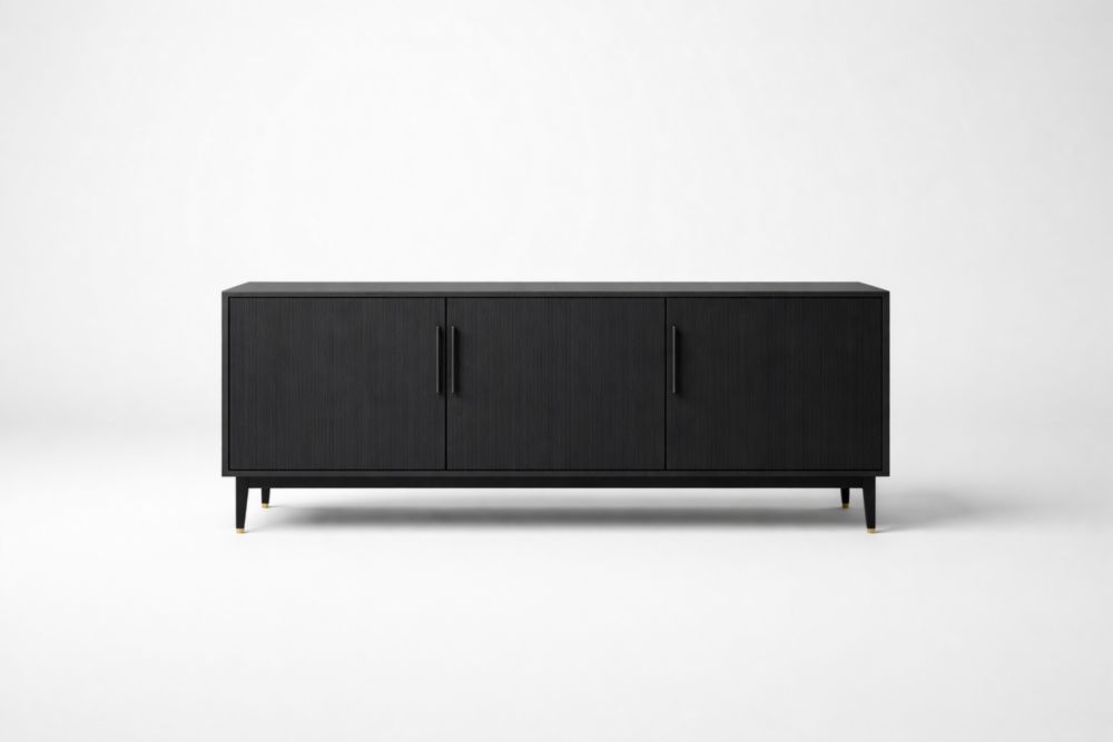 Credenza in MDF Nero con Gambe in Alluminio 150x40x60 cm