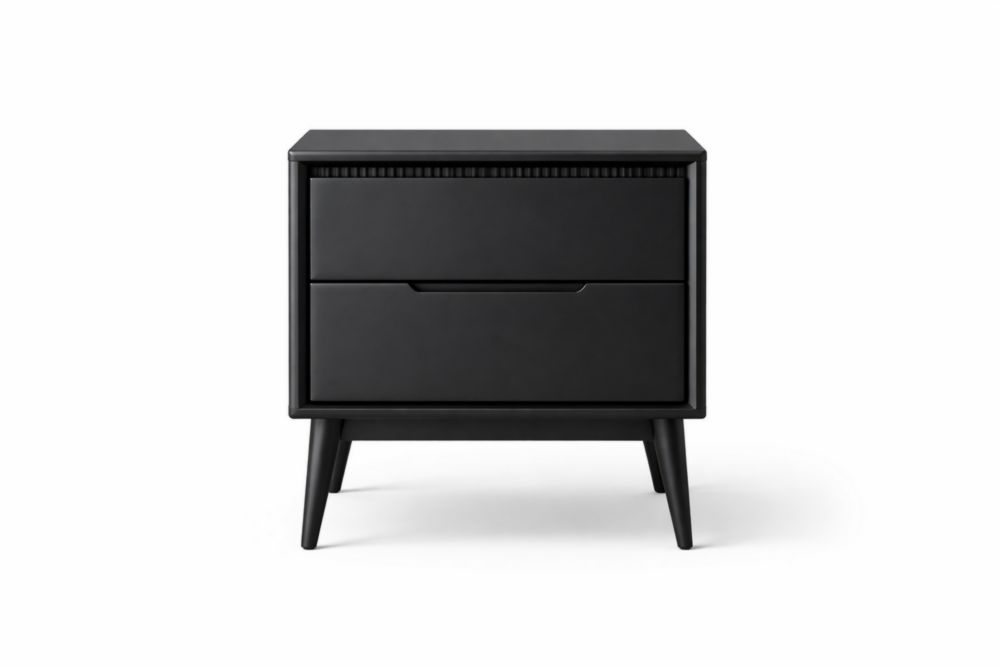 Comodino in MDF Nero con Due Cassetti 58x45x40 cm