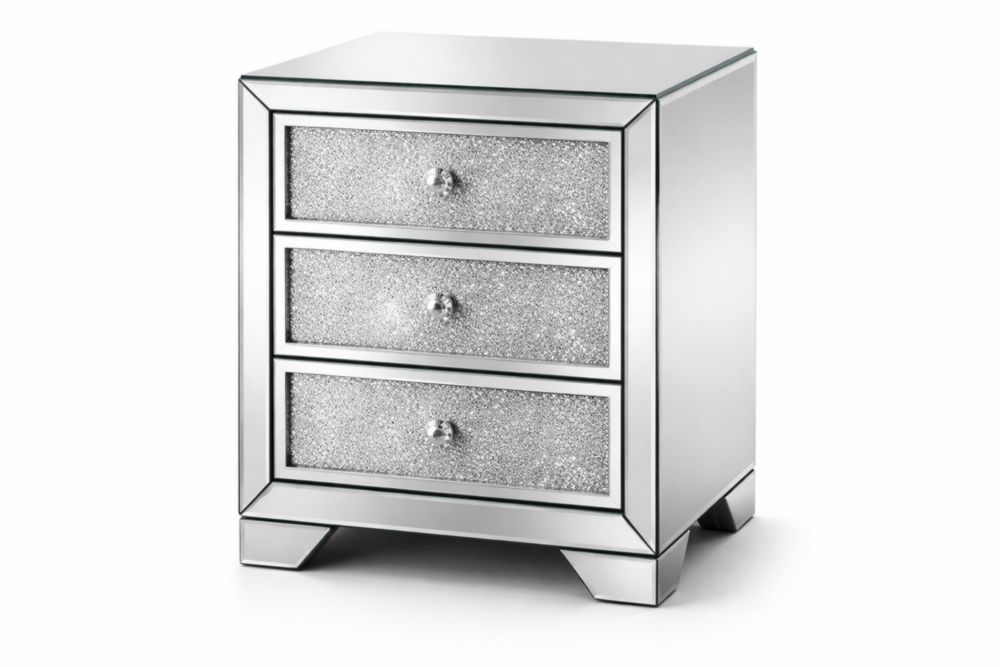 Comodino Specchiato con Cassetti in Cristallo