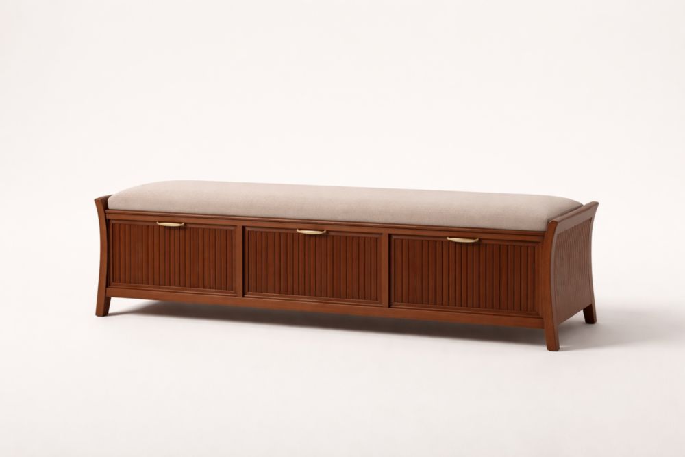 Cassapanca in Legno massello e Tessuto Beige con Cassetti