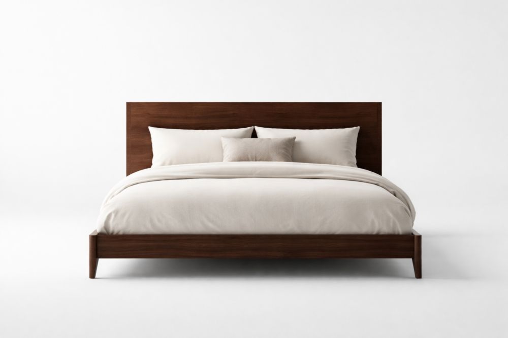 Letto matrimoniale in legno di noce con testiera rettangolare 200x160x100 cm