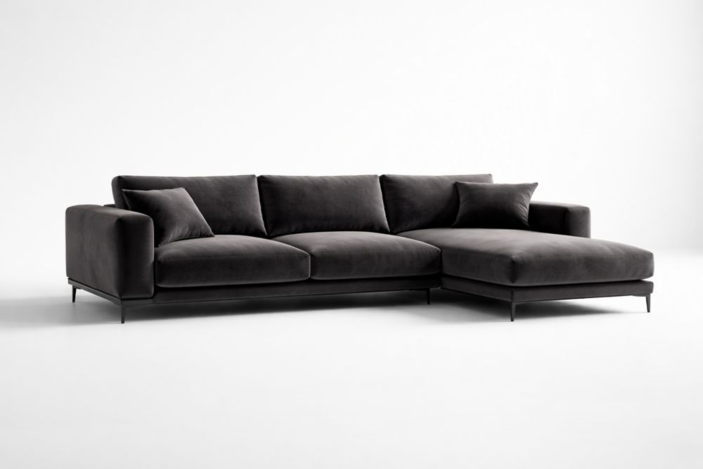 Divano ad angolo in velluto Grigio Antracite