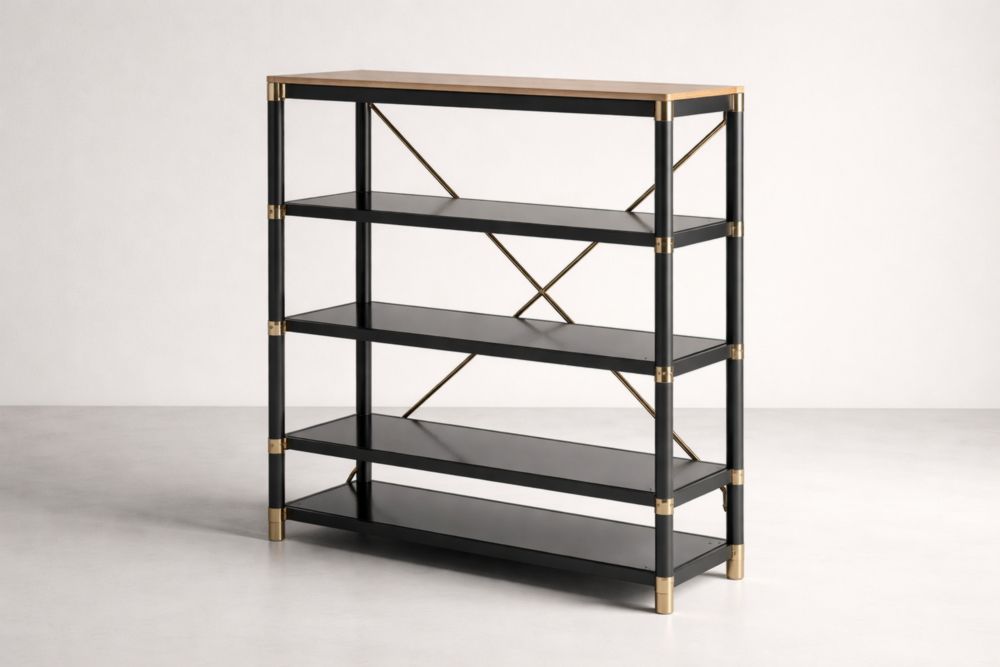 Scaffale in alluminio e legno massello nero 5 ripiani 80x120x30 cm