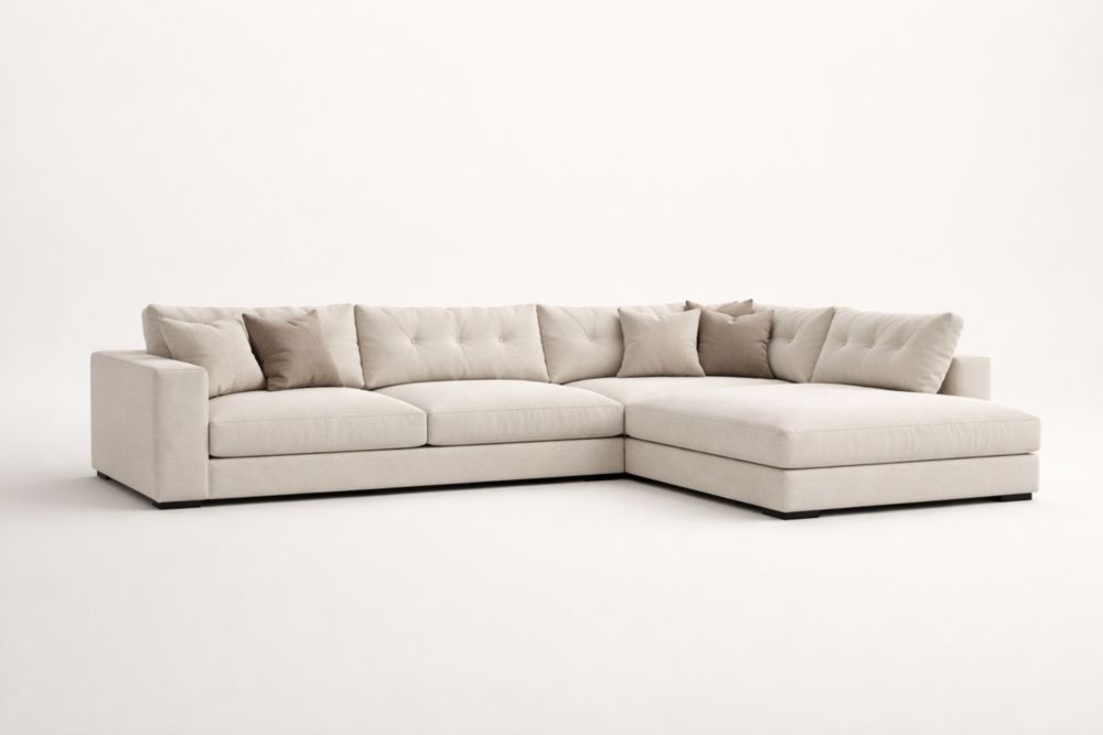 Divano angolare in Tessuto Beige con Cuscini