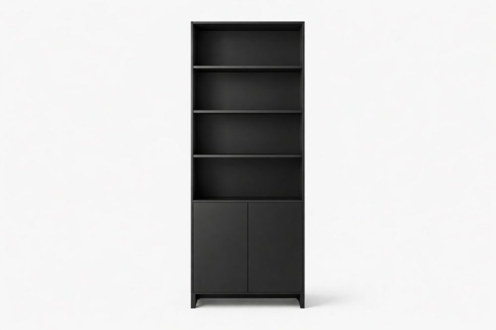Libreria alta in MDF nero con ante e ripiani 185x60x30 cm