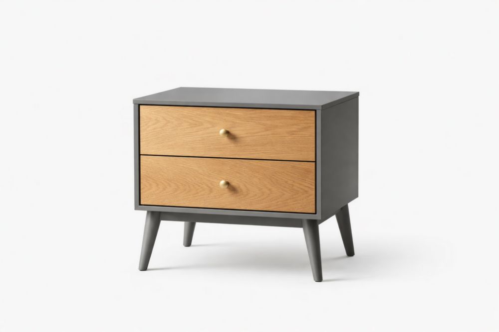 Comodino in MDF con Due Cassetti Grigio