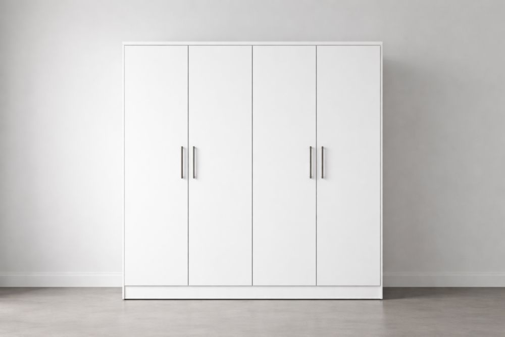 Armadio a 4 Ante in MDF Bianco con Maniglie in Alluminio