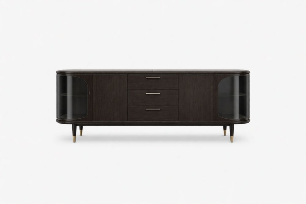 Credenza Legno Noce Vetro Acciaio 180x45x75 cm