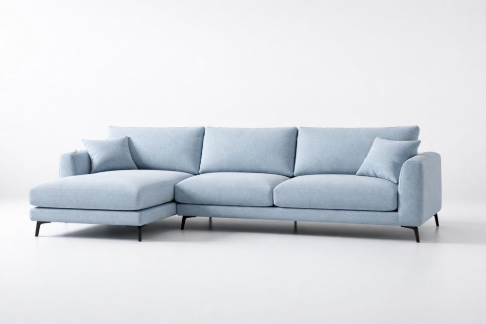 Divano angolare in tessuto con chaise longue 280cm x 150cm x 85cm