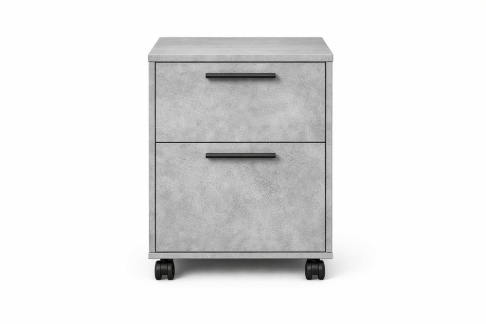 Cassettiera in Truciolare e Alluminio Cemento Grigio con Ruote, 2 Cassetti