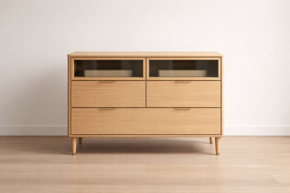 Credenza in Legno di quercia con Cassetti e Vetro