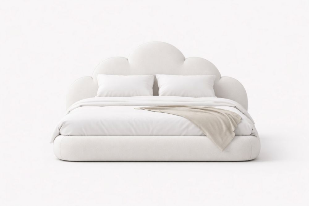 Letto imbottito a forma di nuvola in cotone bianco, 200x160 cm