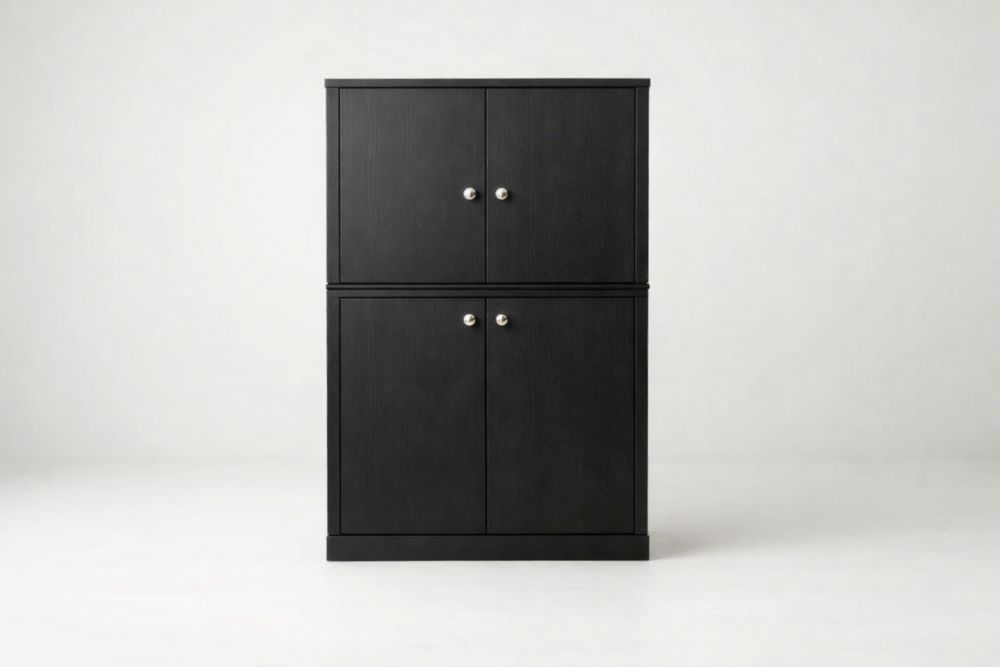 Armadio in Legno Massello Nero con Doppia Anta 80x40x120 cm