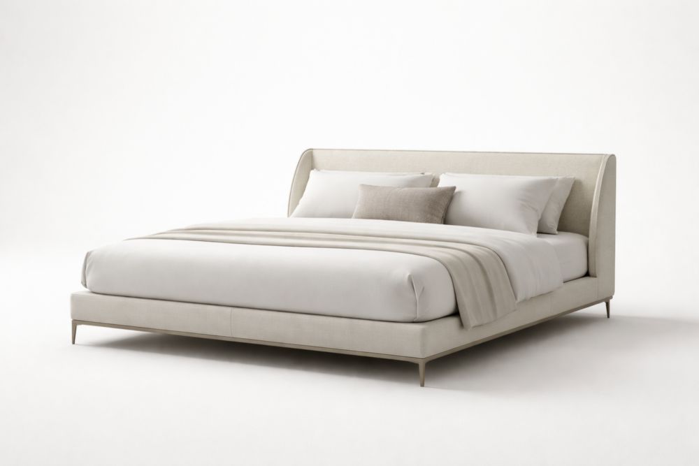 Letto matrimoniale in legno massello e Tessuto Beige 200x160 cm